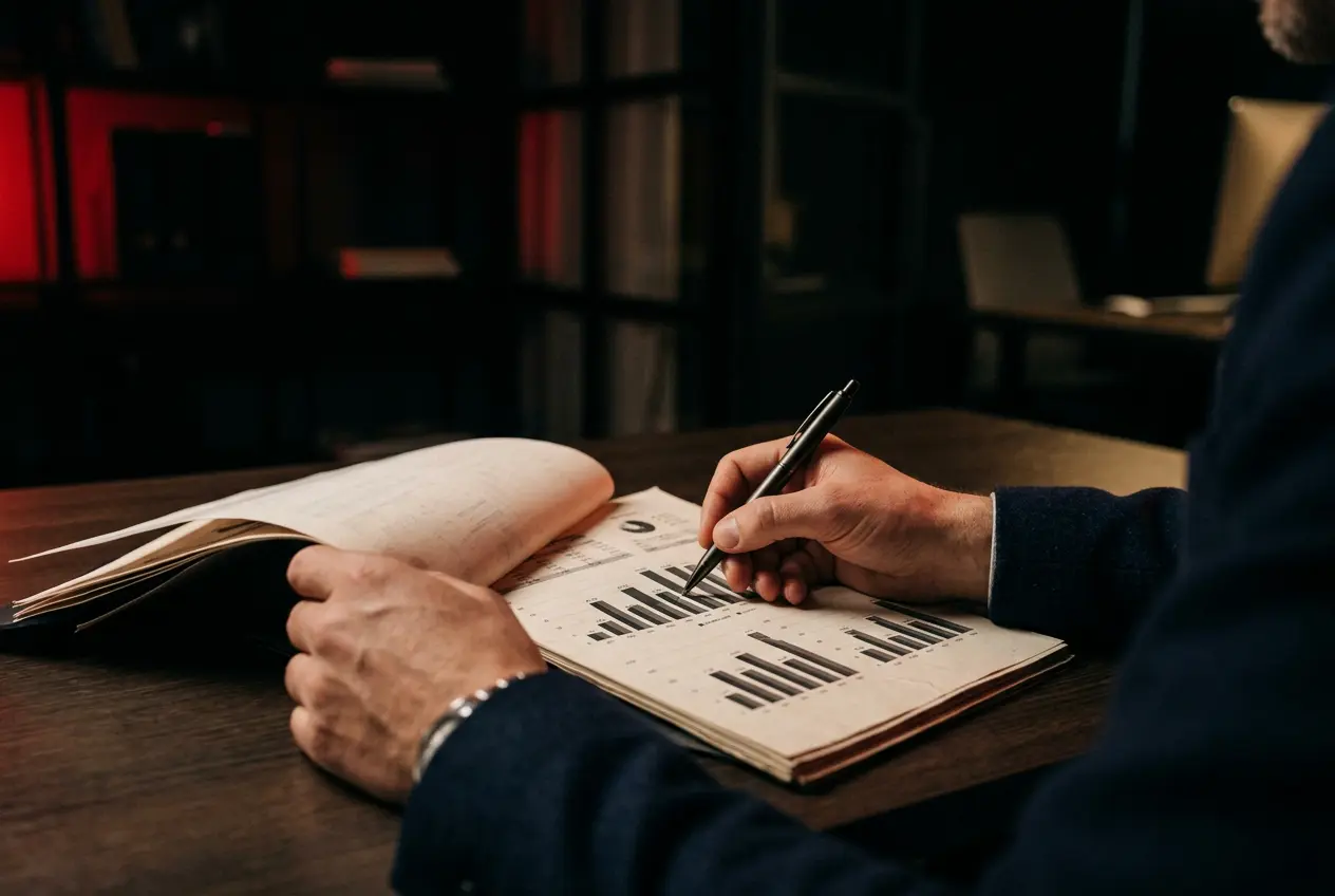Hands reviewing financial charts on paper
