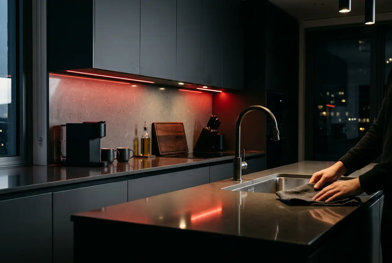 Spotless modern kitchen after professional cleaning