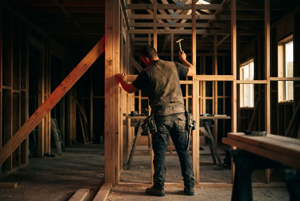 Contractor seen from behind on a renovation site