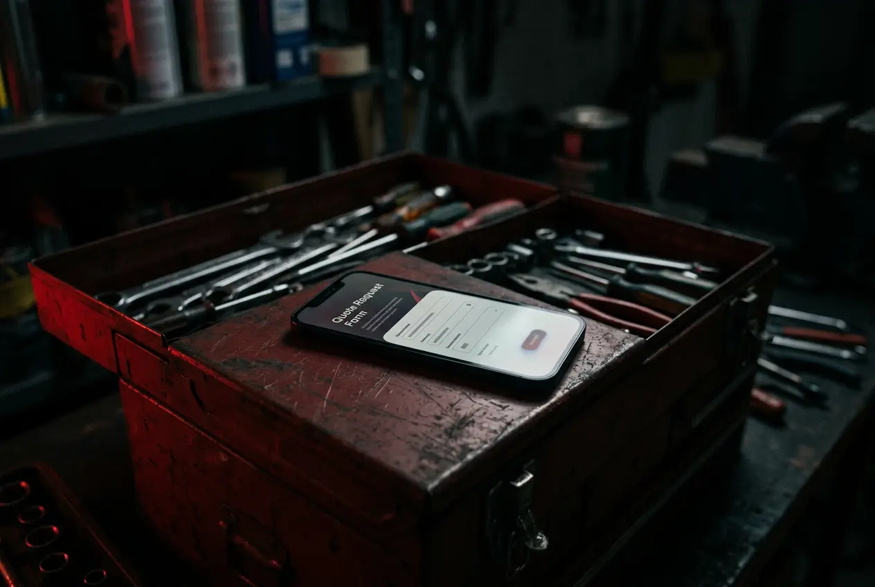 Phone showing a quote request form on a toolbox