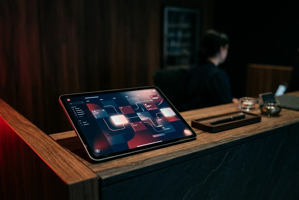 Tablet showing an online booking calendar at a clinic reception