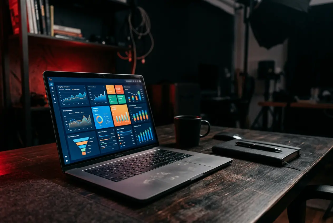 Laptop showing an ad campaign dashboard