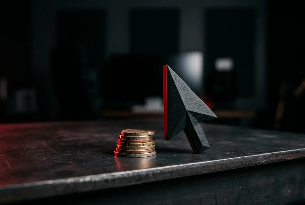 Coins and a cursor icon sculpture