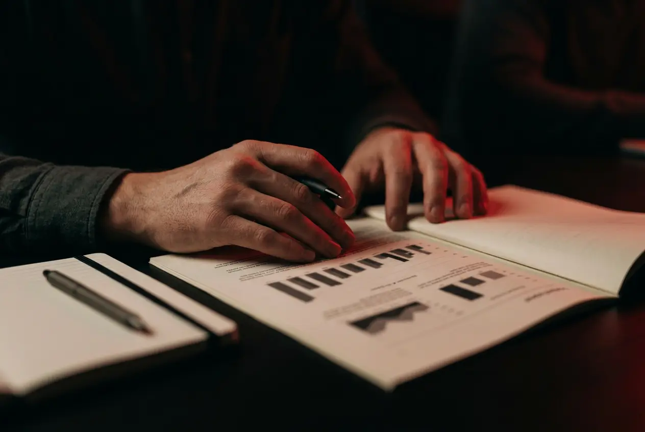 Hands reviewing a printed ads report