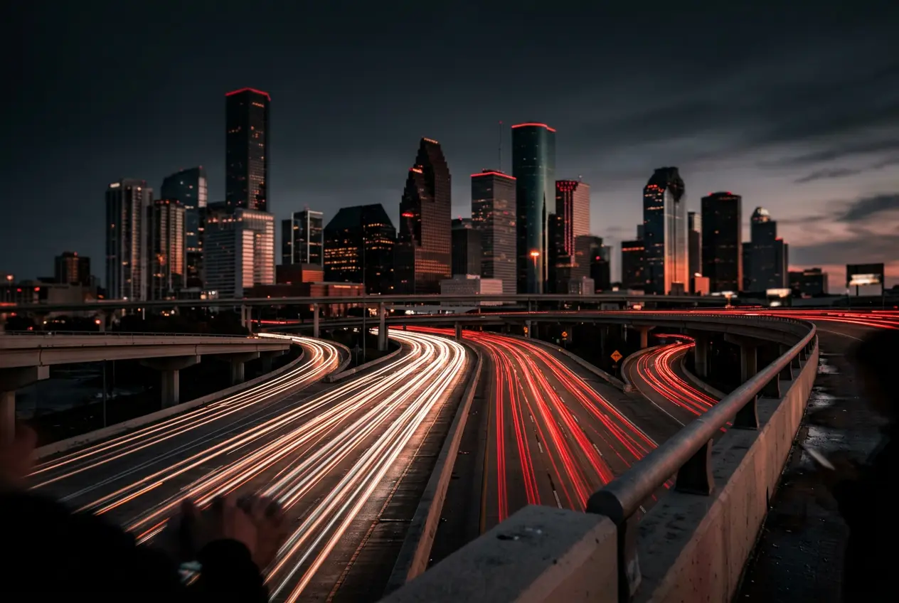 Houston downtown skyline at dusk