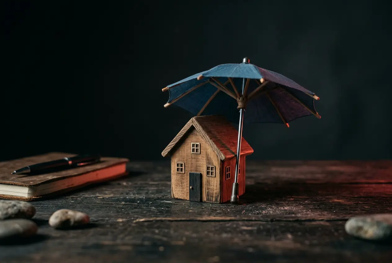Family home model under a protective umbrella