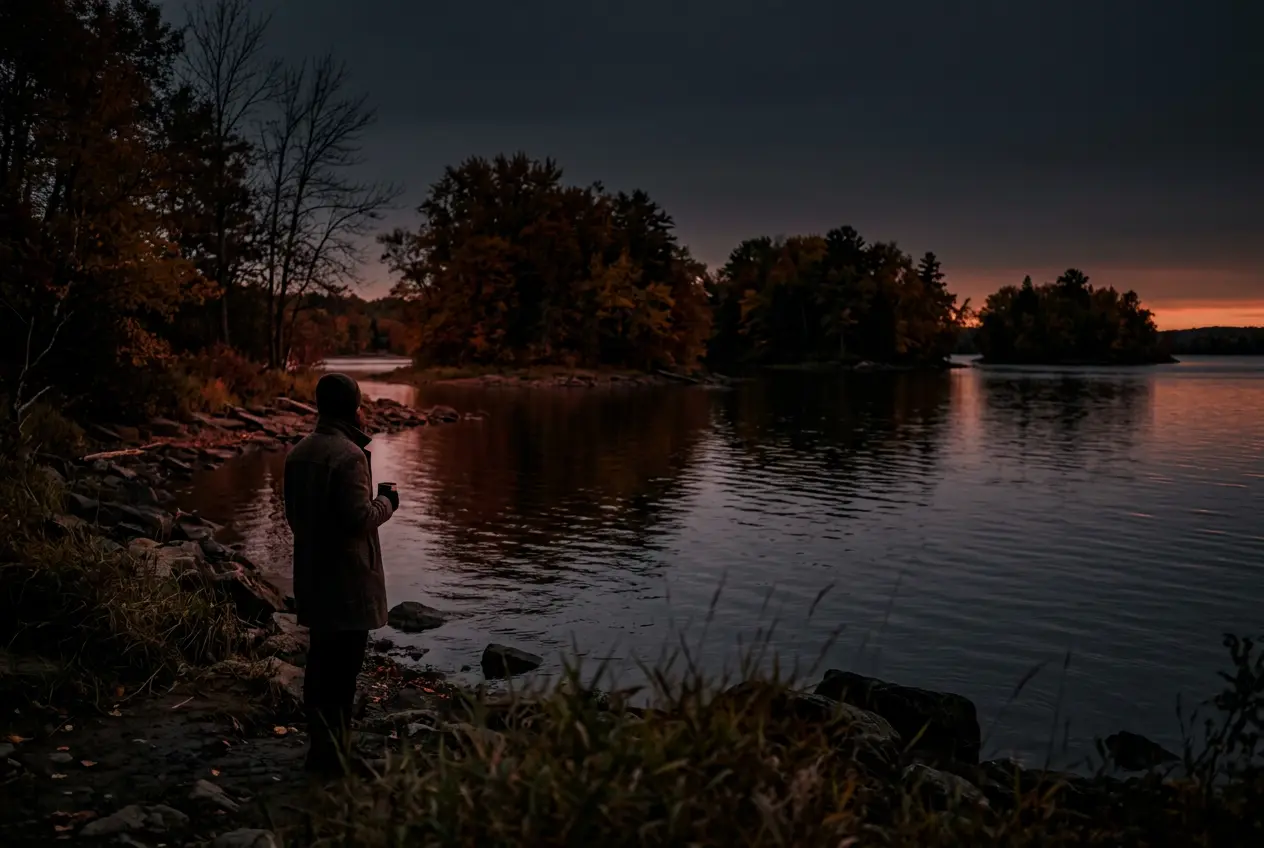 Rivière des Mille Îles shoreline at sunset