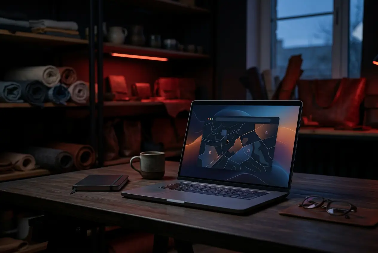Small business owner's laptop with a local map search