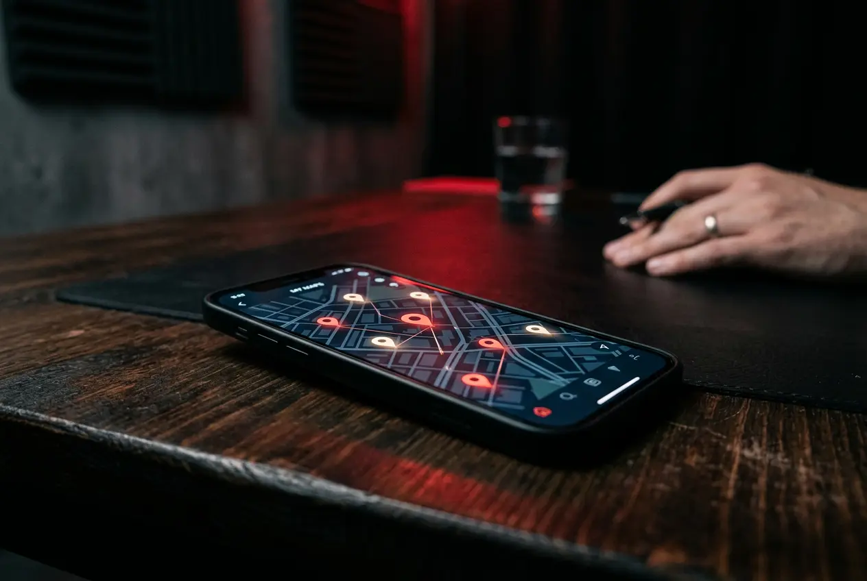 Phone showing a local map with pins