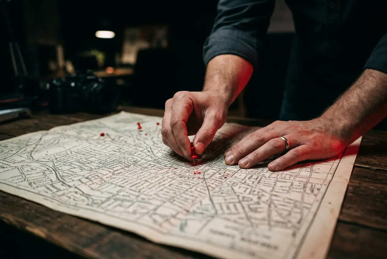 Hands placing pins on a paper map