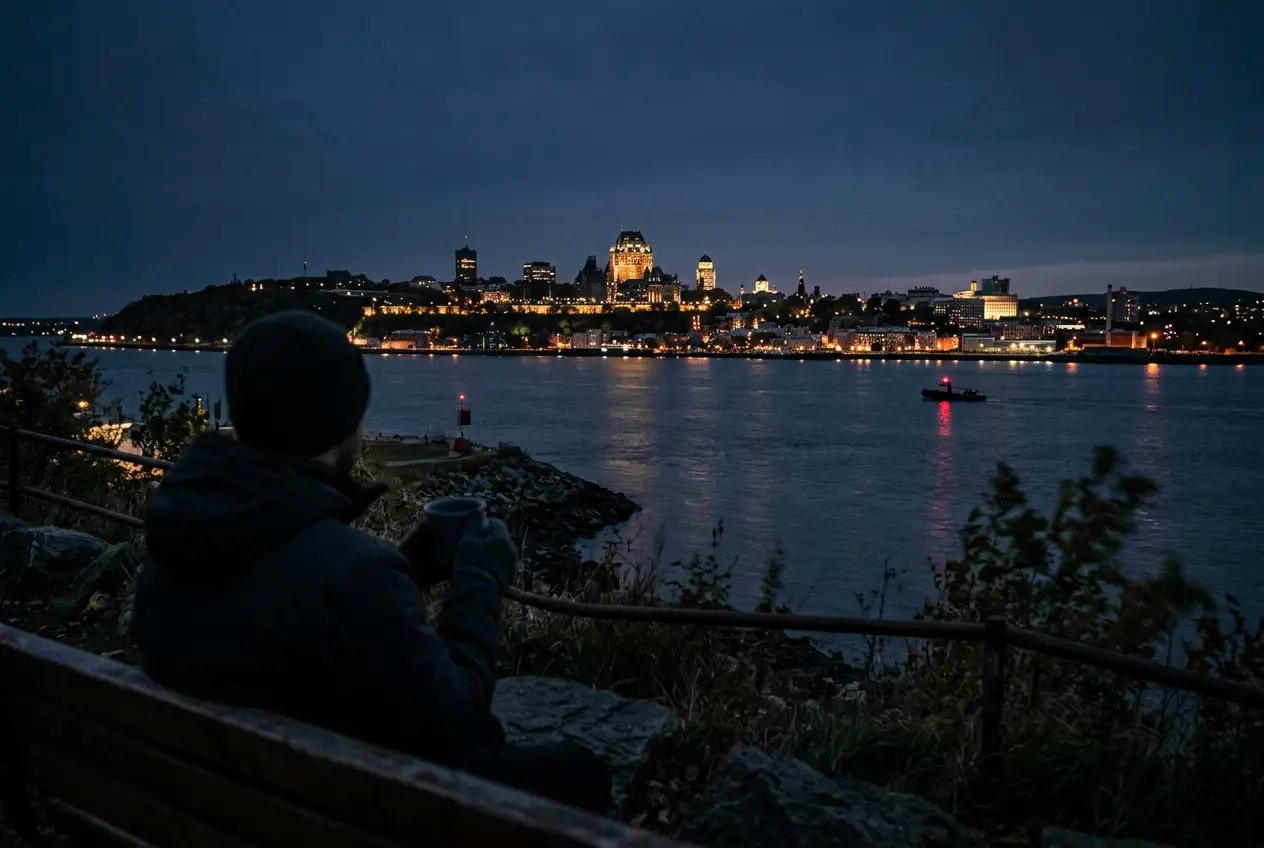 View of the Montréal skyline across the river from the South Shore