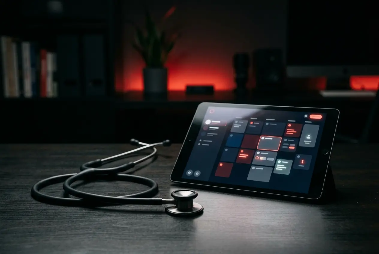 Stethoscope next to a tablet showing an appointment calendar