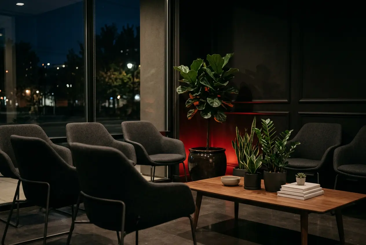 Clinic waiting area with modern furniture