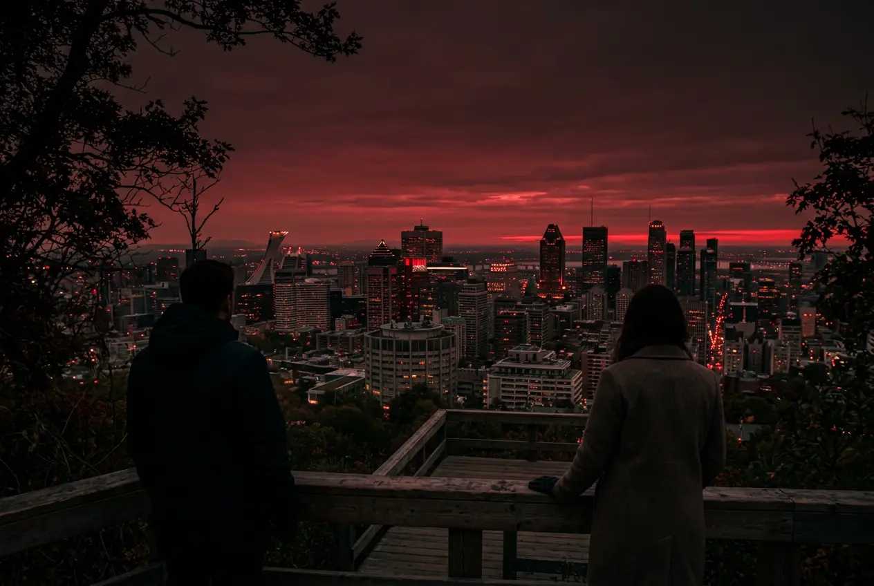 Montréal skyline at dusk seen from Mount Royal