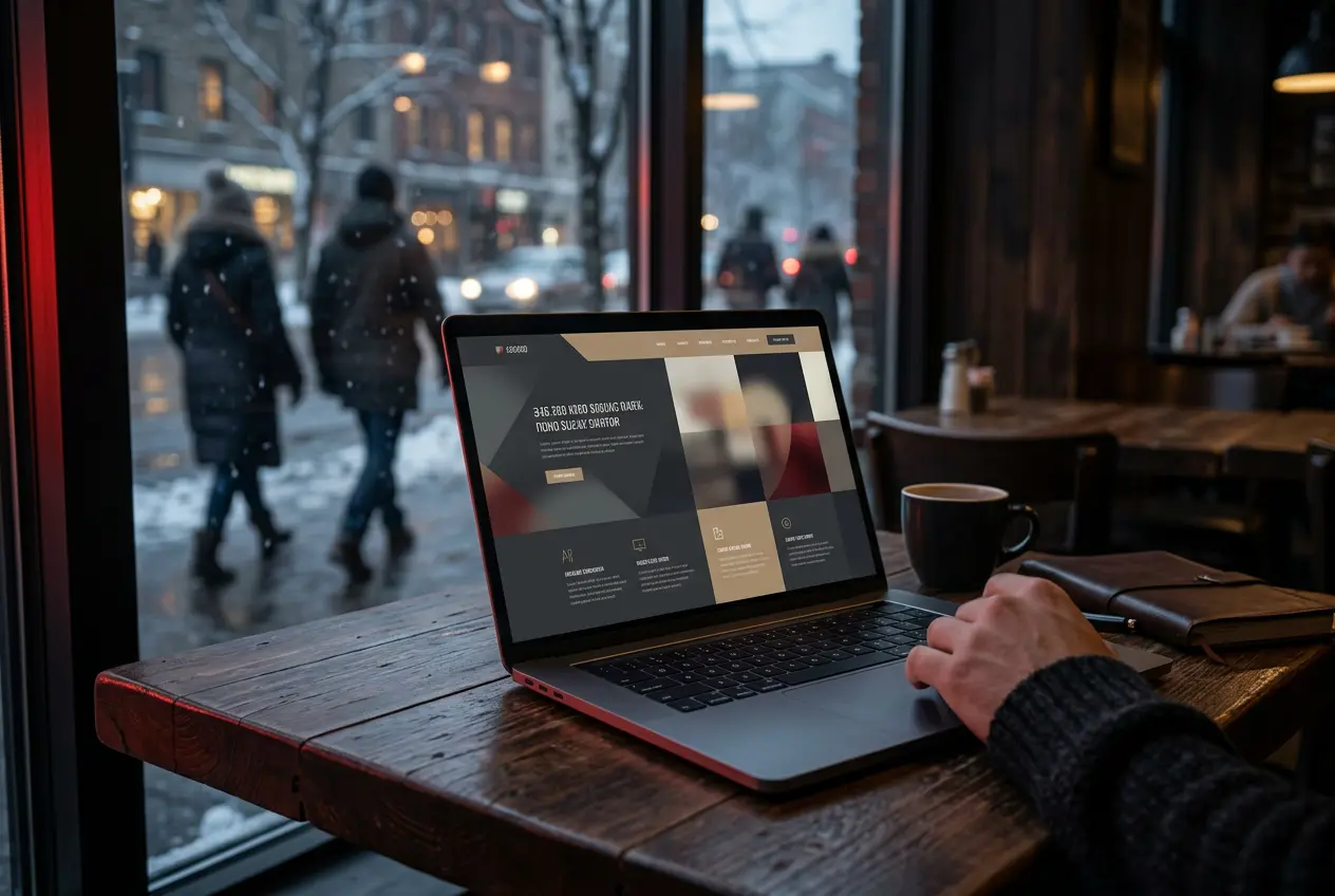 Bilingual website on a laptop in a Montréal café