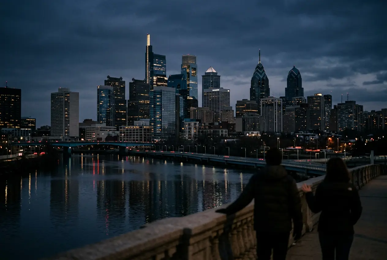 Philadelphia skyline over the river