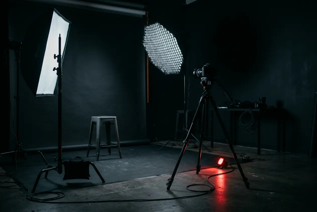 Studio lighting set-up with softboxes