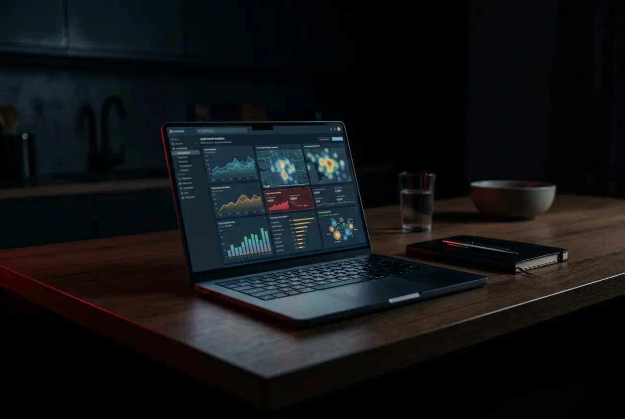 Laptop showing local search analytics on a kitchen table