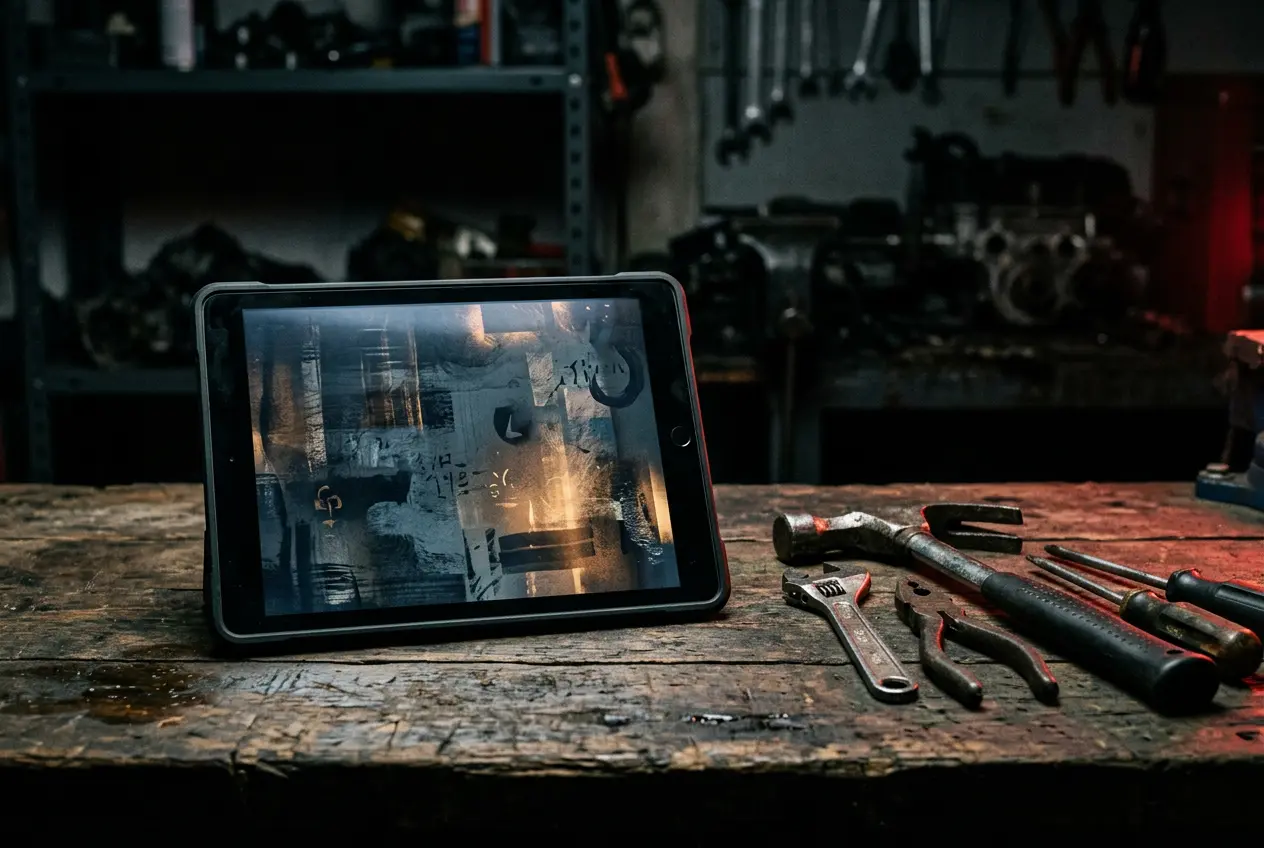Contractor tools and a tablet with a quote form