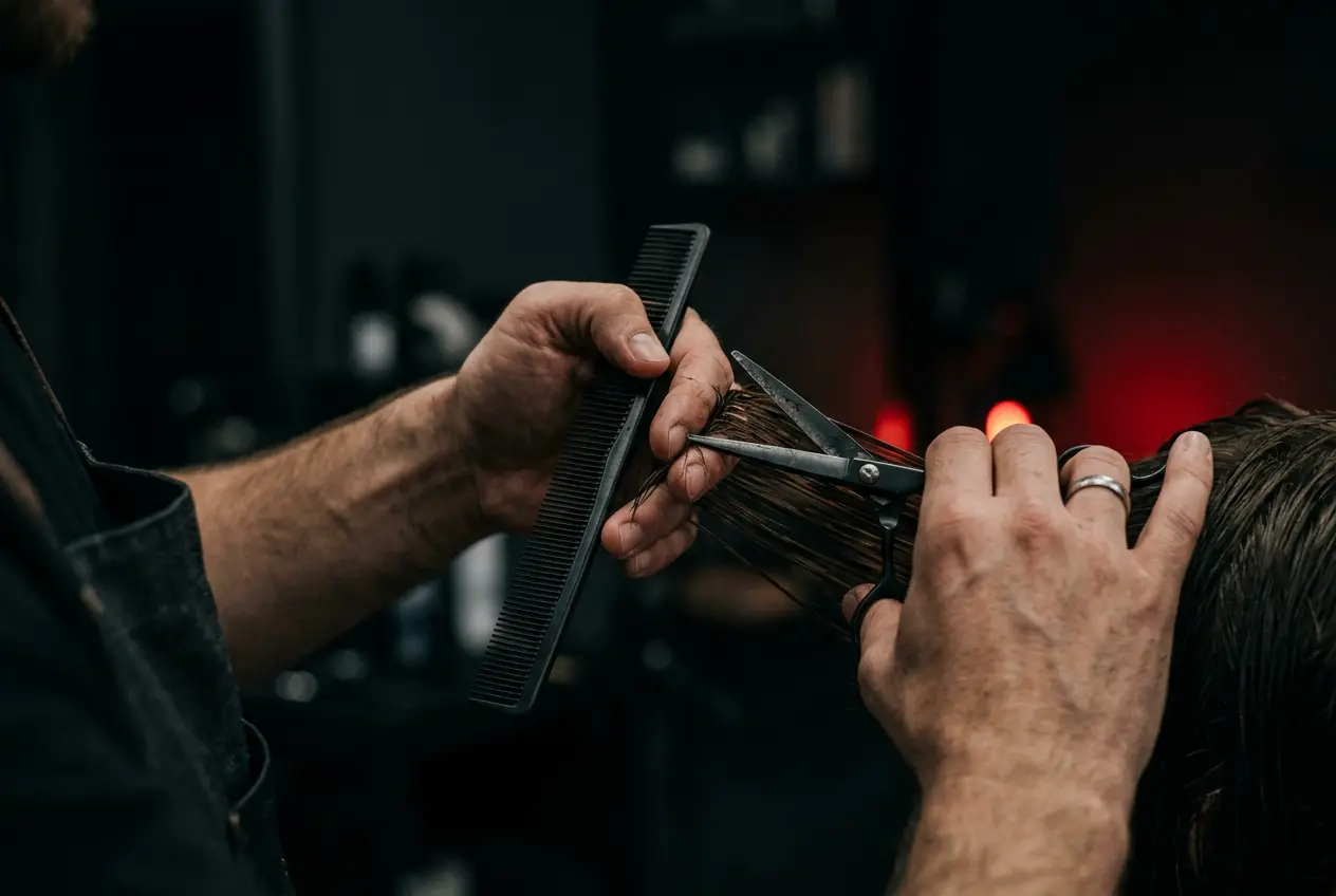 Stylist's hands with scissors and comb