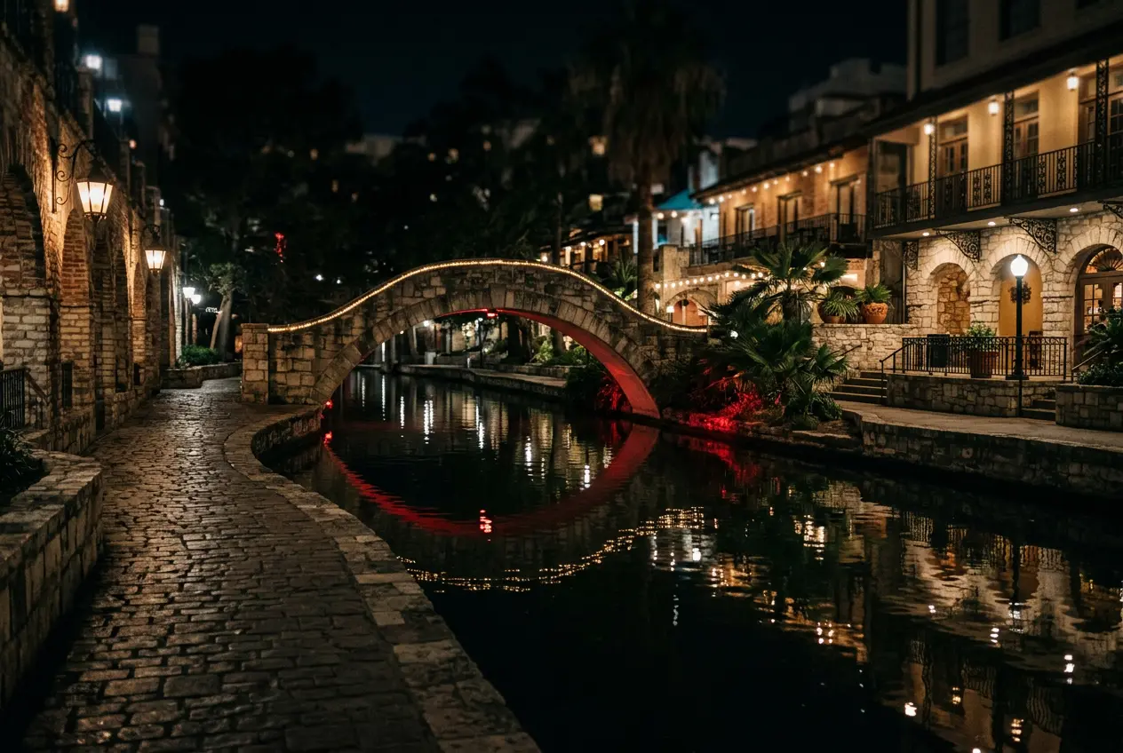 San Antonio River Walk at night