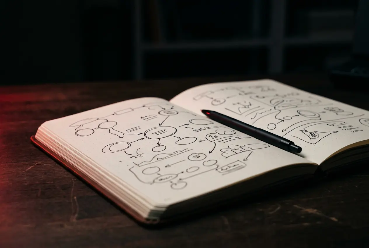 Notebook with an SEO plan and a pen