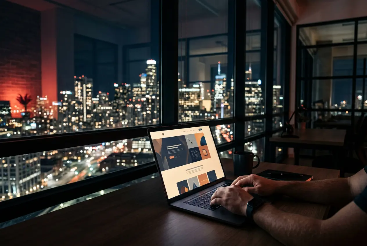 Laptop showing a website mock-up in a Toronto office