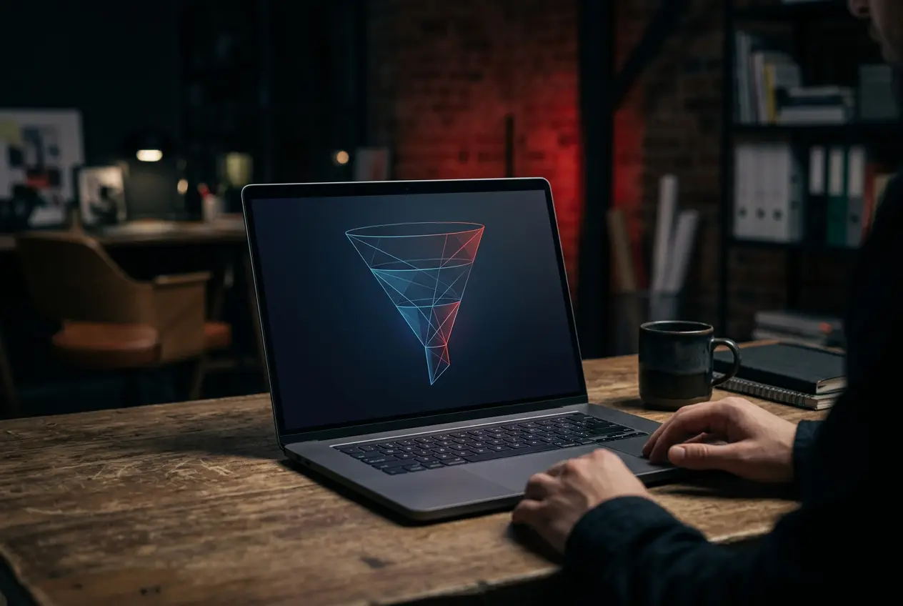 Laptop showing conversion funnel graphics
